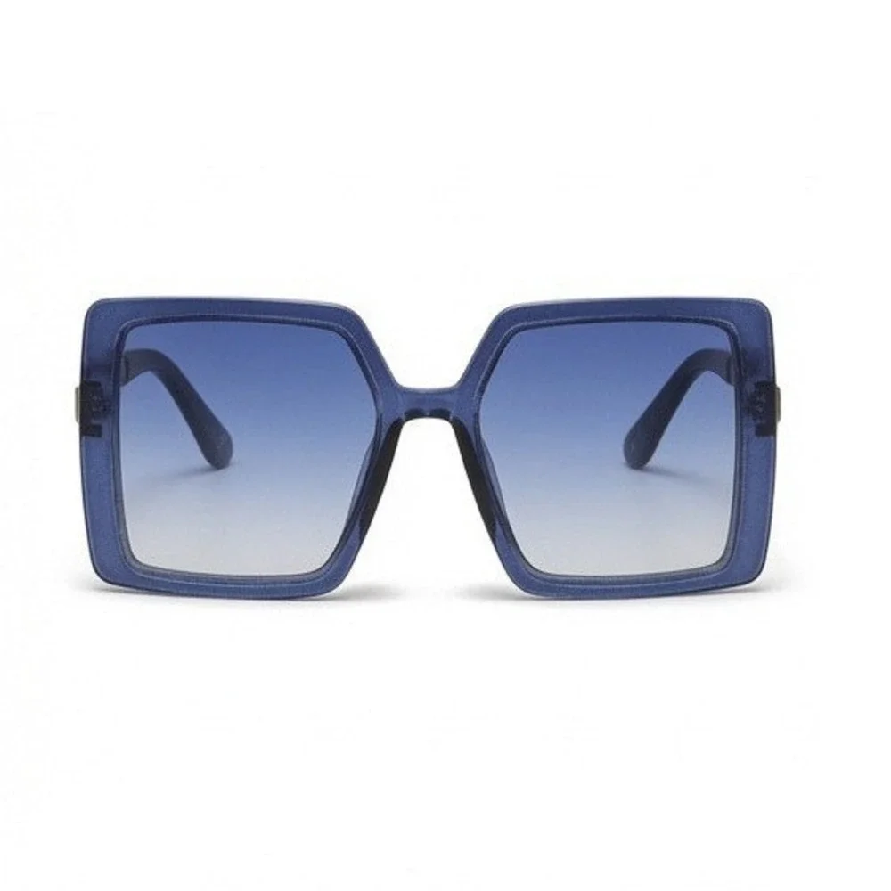 Women Oversized Square Sunglasses Navy Blue Lens Striped Temples Retro Chic 2026